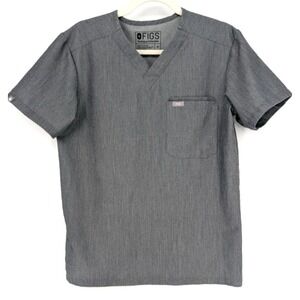 Figs Mens Graphite Gray Leon Scrub Top Stretch Three Pocket Medical Technical XS